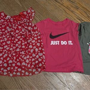 Nike Hot Pink Girls Tee with Black Swoosh and White Text